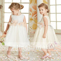 Dark Ivory Satin Tulle Sleeveless With Unique Flower Girl Dresses, FGS090