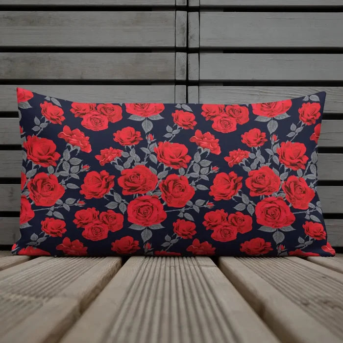 DARK ROMANCE ROSE Premium Pillow Black Red Floral Victorian Gothic - retro pillow
