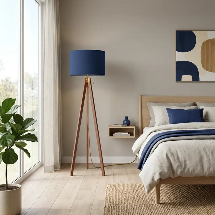 Deep Indigo Oceanic Ink Blue Retro Wooden Tripod Floor Lamp - retro floor lamps