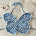Butterfly Denim Halter Top fashionnsio