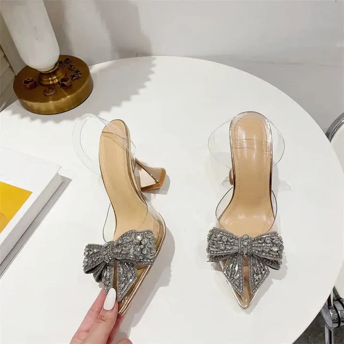 Rhinestone Transparent Bow Knot Heels fashionnsio
