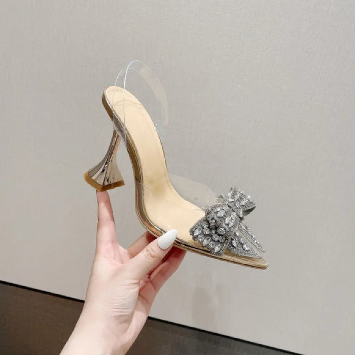 Rhinestone Transparent Bow Knot Heels fashionnsio