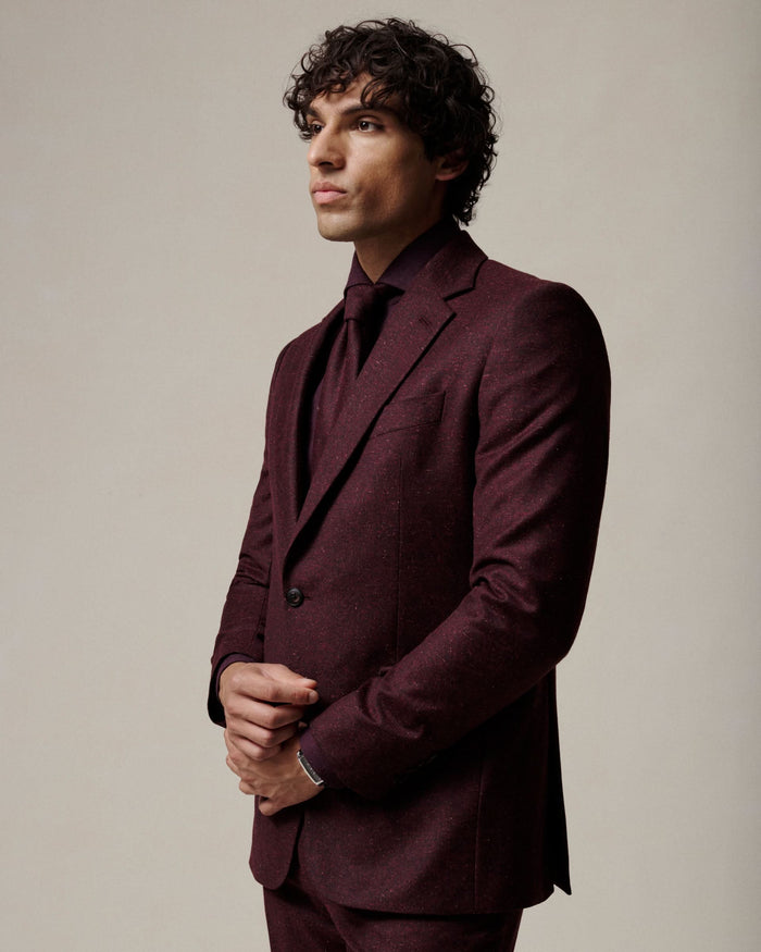 Donell Donegal Wool Silk & Nylon Suit Jacket Burgundy
