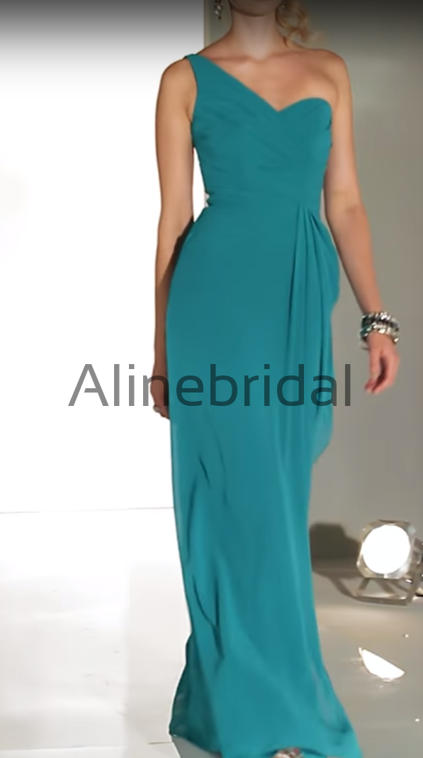 Dusty Pink Chiffon One Shoulder Long Bridesmaid Dresses, AB4030