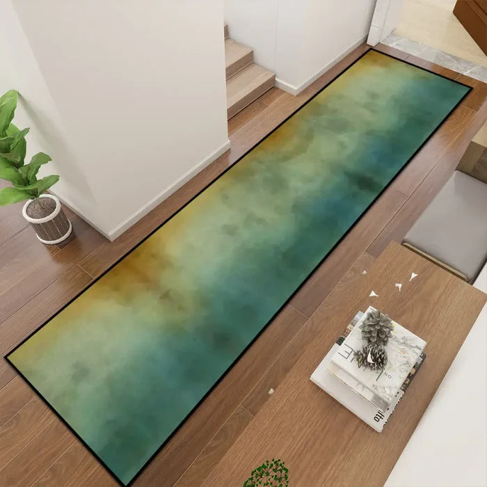 Earth Tones Obré Runner Rug – Green Brown Blue | Multi Sizes Non-Slip - retro runner