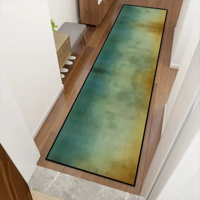 Earth Tones Obré Runner Rug – Green Brown Blue | Multi Sizes Non-Slip - retro runner