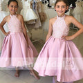 Elegant Halter Lace Appliques A-line High Low Pink Flower Girl Dress, FGS085