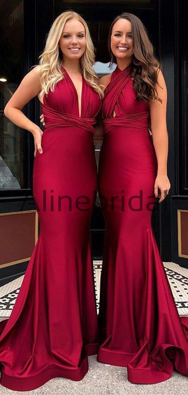 Elegant Red Convertible Halter  Long Bridesmaid Dresses, AB4047