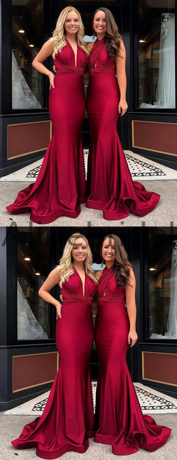 Elegant Red Convertible Halter  Long Bridesmaid Dresses, AB4047