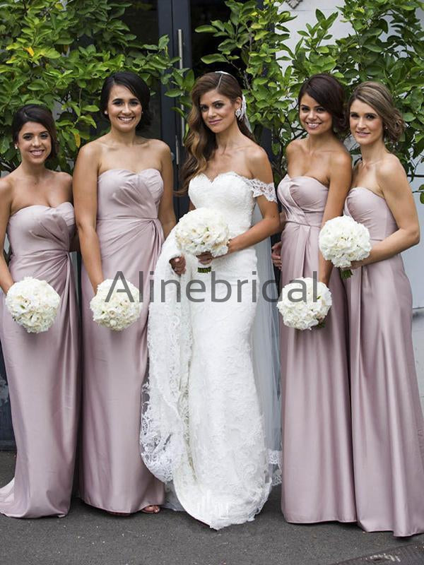 Elegant Strapless Pleated Mauve Pink Long Bridesmaid Dresses, AB4036