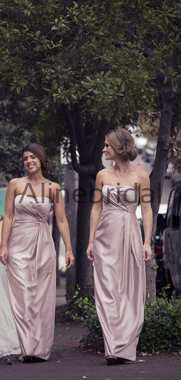 Elegant Strapless Pleated Mauve Pink Long Bridesmaid Dresses, AB4036