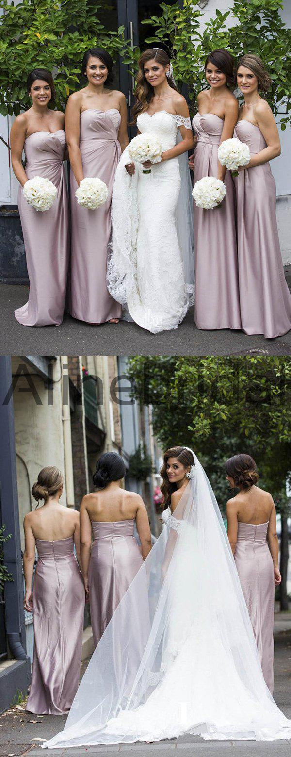 Elegant Strapless Pleated Mauve Pink Long Bridesmaid Dresses, AB4036