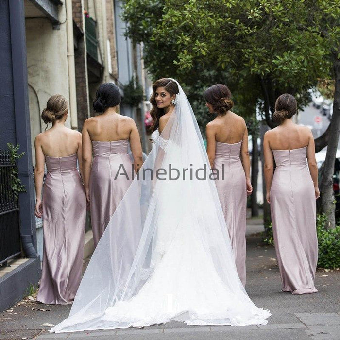 Elegant Strapless Pleated Mauve Pink Long Bridesmaid Dresses, AB4036