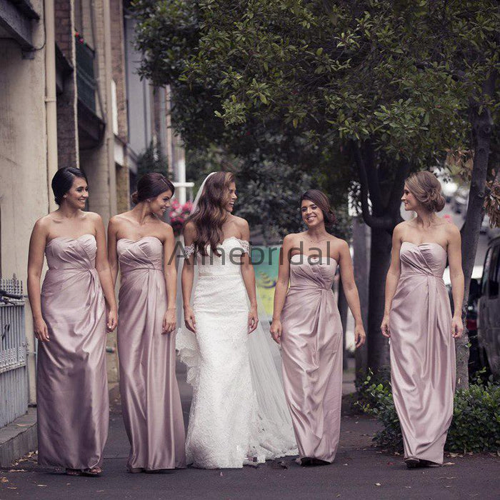 Elegant Strapless Pleated Mauve Pink Long Bridesmaid Dresses, AB4036