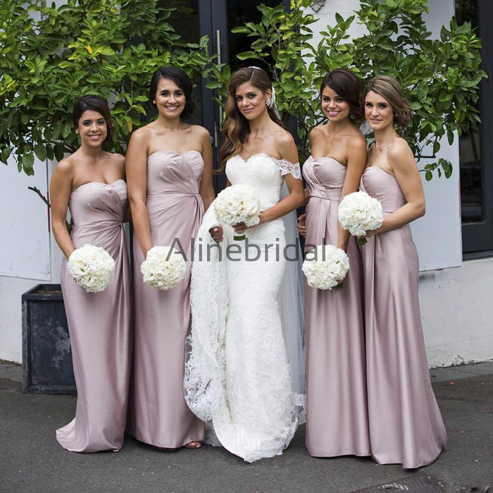 Elegant Strapless Pleated Mauve Pink Long Bridesmaid Dresses, AB4036