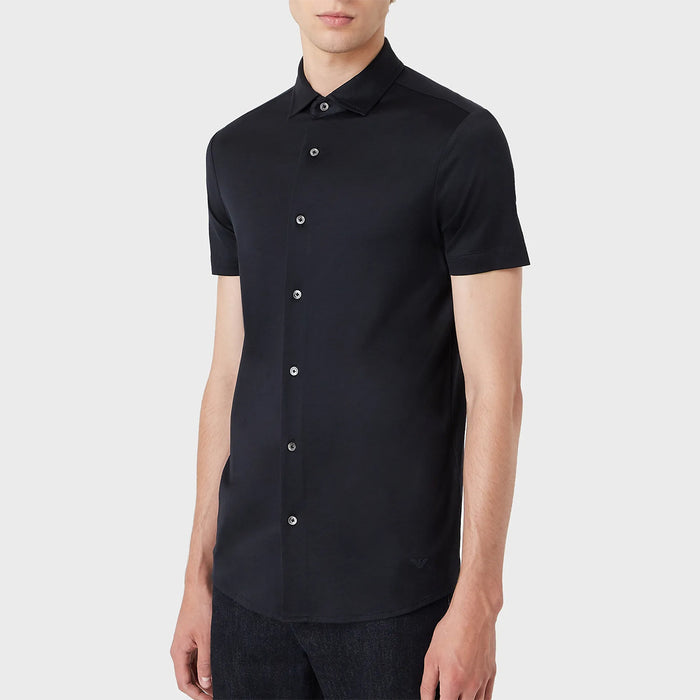 Emporio Armani - SS Jersey Blend Shirt in Navy - Nigel Clare