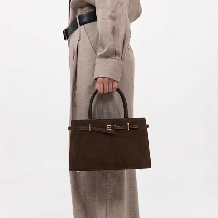 Espresso Suede Mini Book Tote Bag