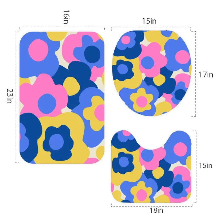 Floral Midcentury 3-Piece Bath Mat Set | Retro 70s Vibrant Pattern - retro bathroom