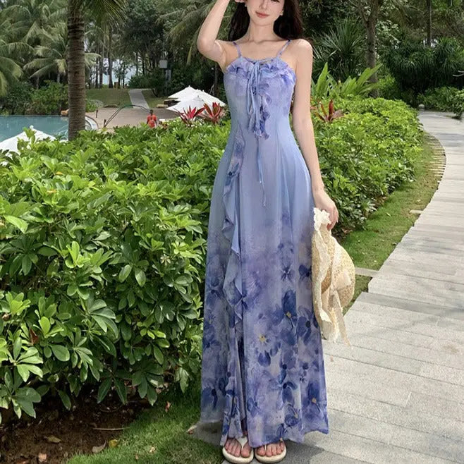 Ruffle Floral Printed Fairy Long Dress fashionnsio
