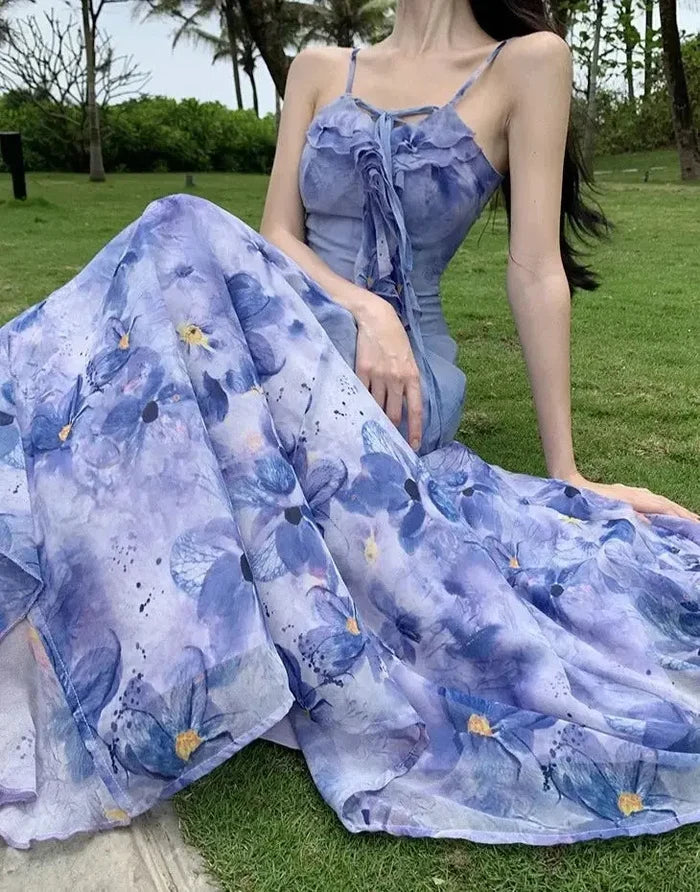 Ruffle Floral Printed Fairy Long Dress fashionnsio