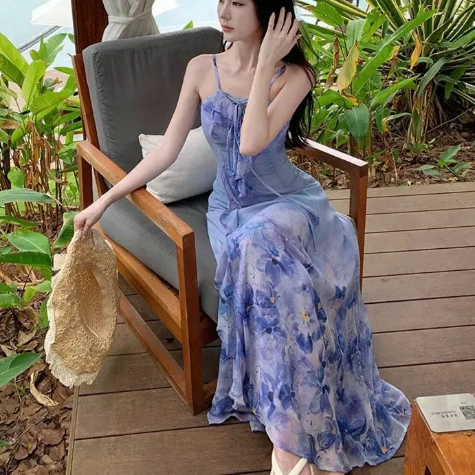 Ruffle Floral Printed Fairy Long Dress fashionnsio