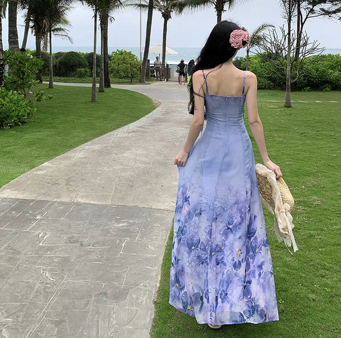 Ruffle Floral Printed Fairy Long Dress fashionnsio