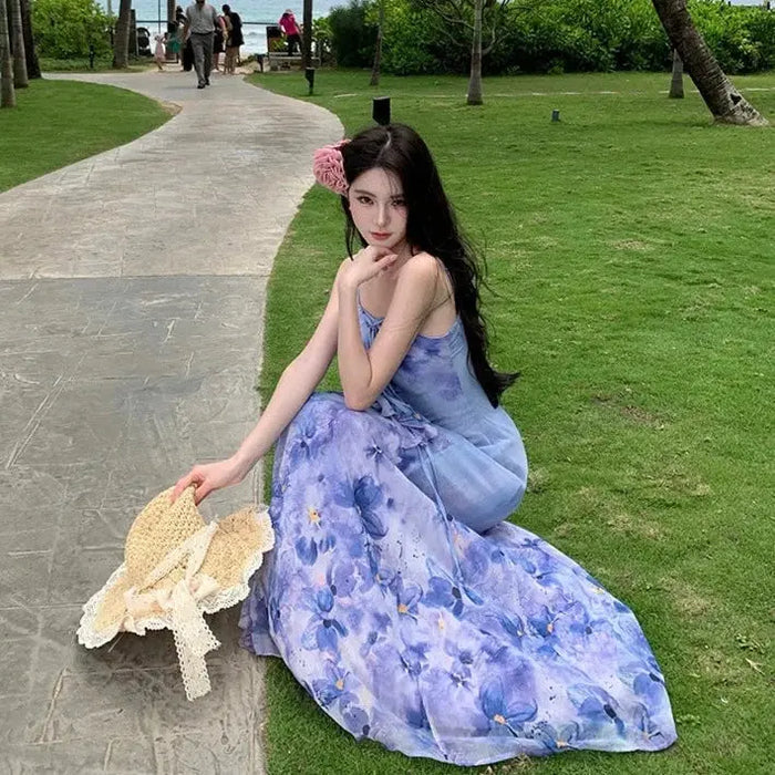 Ruffle Floral Printed Fairy Long Dress fashionnsio