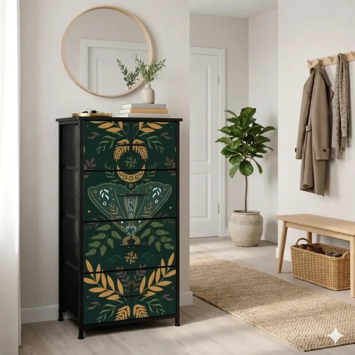 Folkloric 60s Scandi Retro Dresser: Vintage Steel Frame Fabric Storage - retro ads