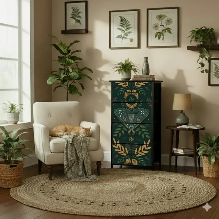 Folkloric 60s Scandi Retro Dresser: Vintage Steel Frame Fabric Storage - retro ads
