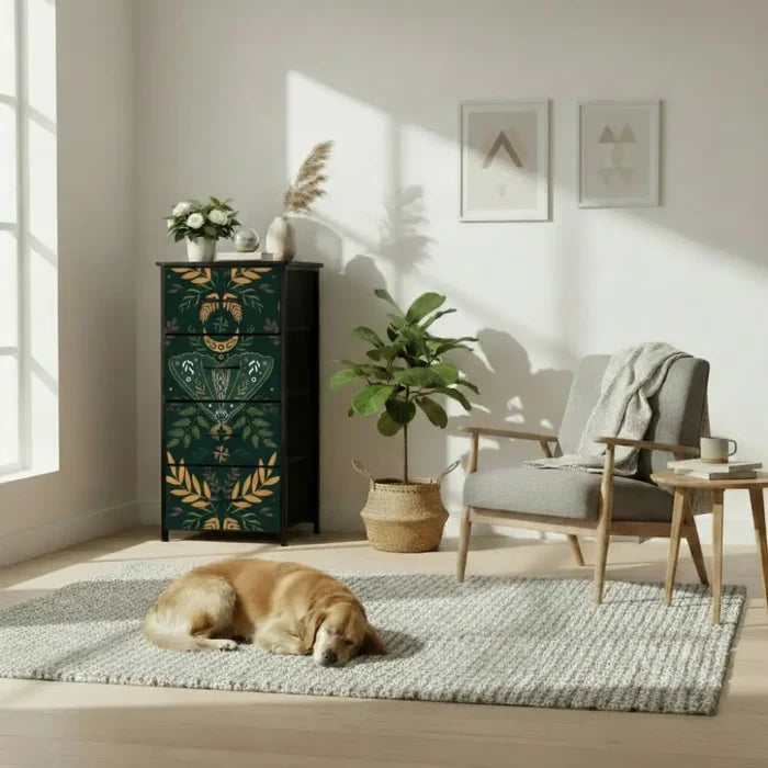 Folkloric 60s Scandi Retro Dresser: Vintage Steel Frame Fabric Storage - retro ads