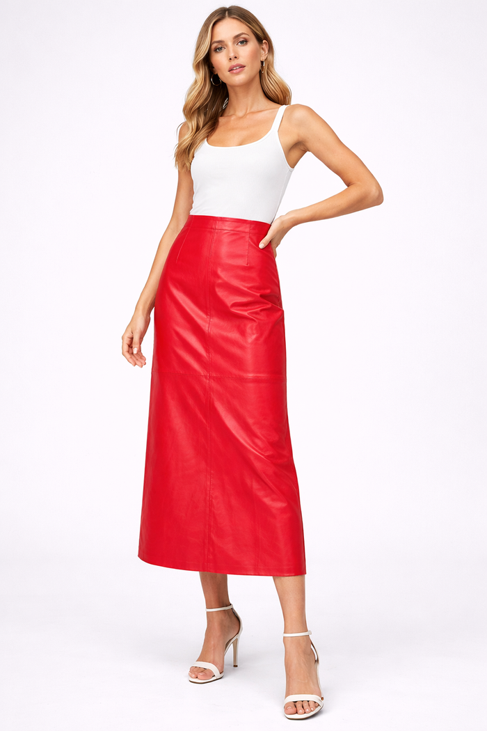 Genuine Lambskin Leather A-Line Maxi Skirt