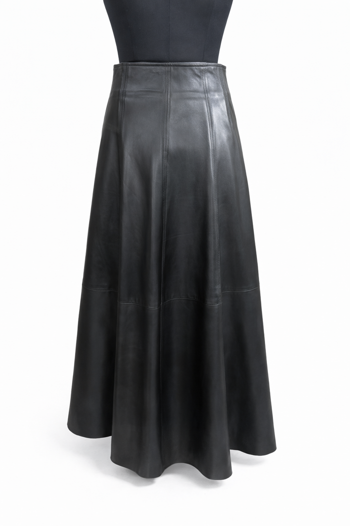 Genuine Lambskin Leather A-Line Maxi Skirt