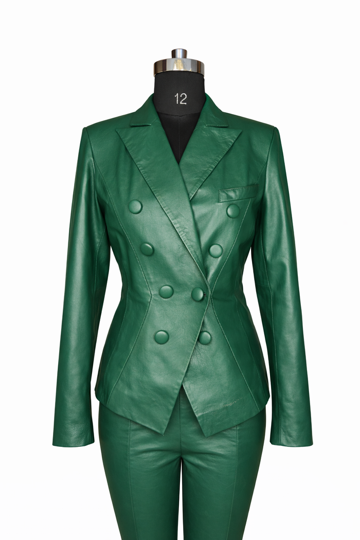 Genuine Lambskin Leather Blazer & Pants Suit Set