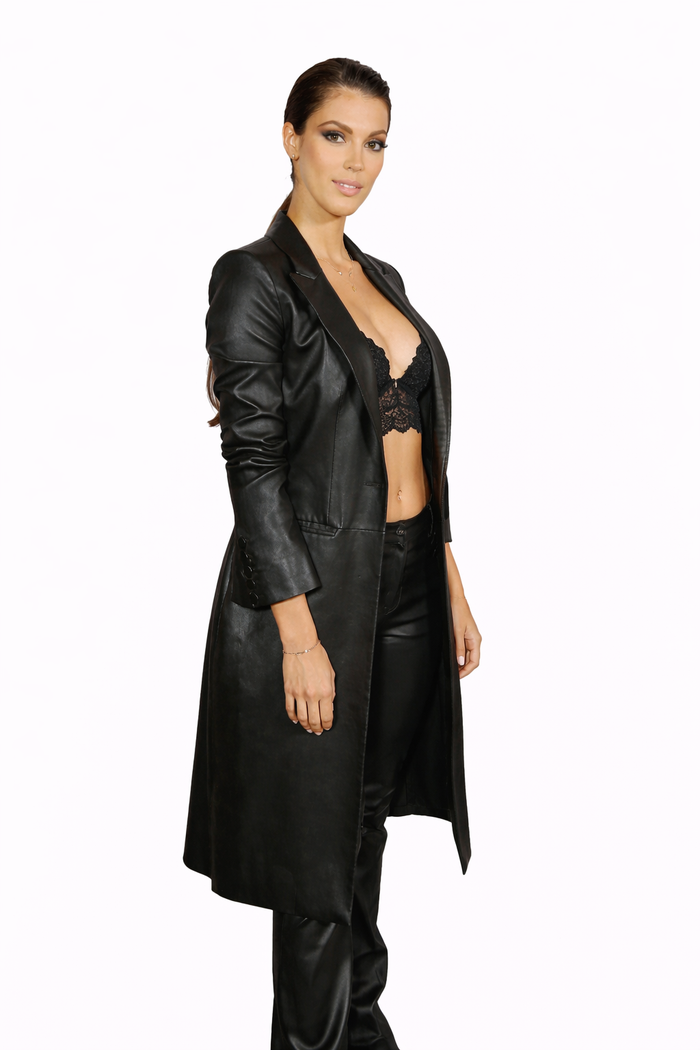 Genuine Lambskin Leather Long Coat