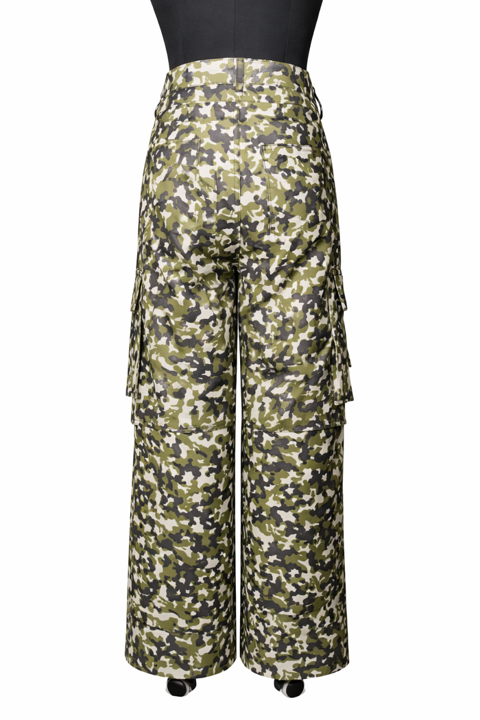 Genuine Lambskin Leather Military Print  Cargo Pants