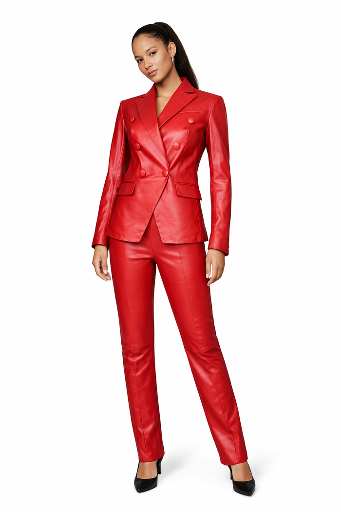 Genuine Lambskin Leather Red Tailored Suit