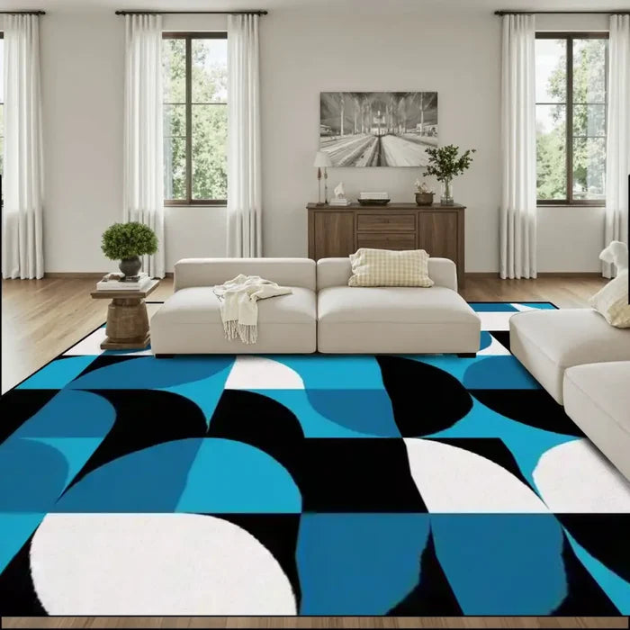 Geometric 1960s Retro Area Rug 12x9 ft – Plush Midcentury Non-Slip Carpet - 144’’x108’’ - retro rug
