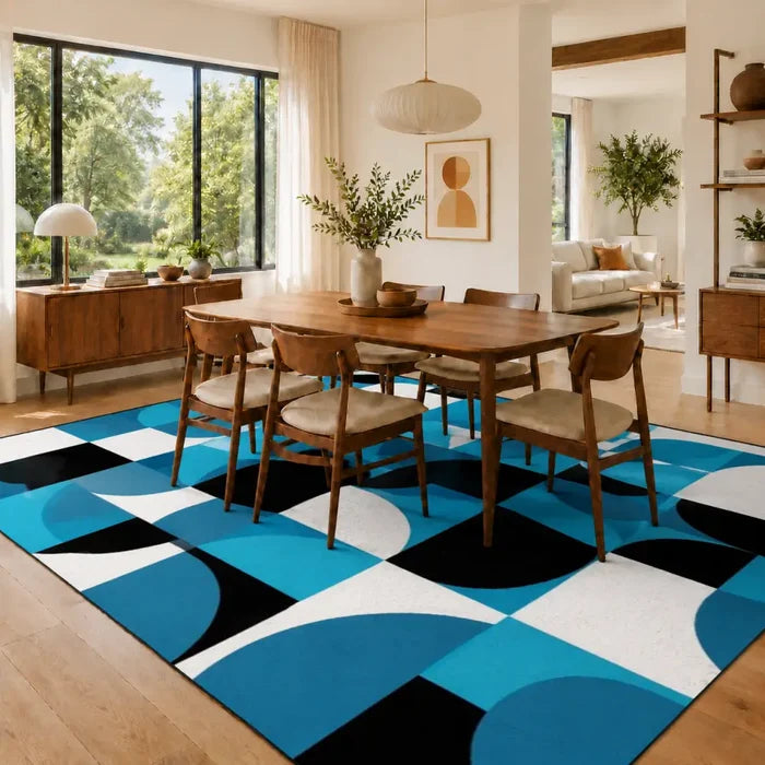 Geometric 1960s Retro Area Rug 12x9 ft – Plush Midcentury Non-Slip Carpet - retro rug
