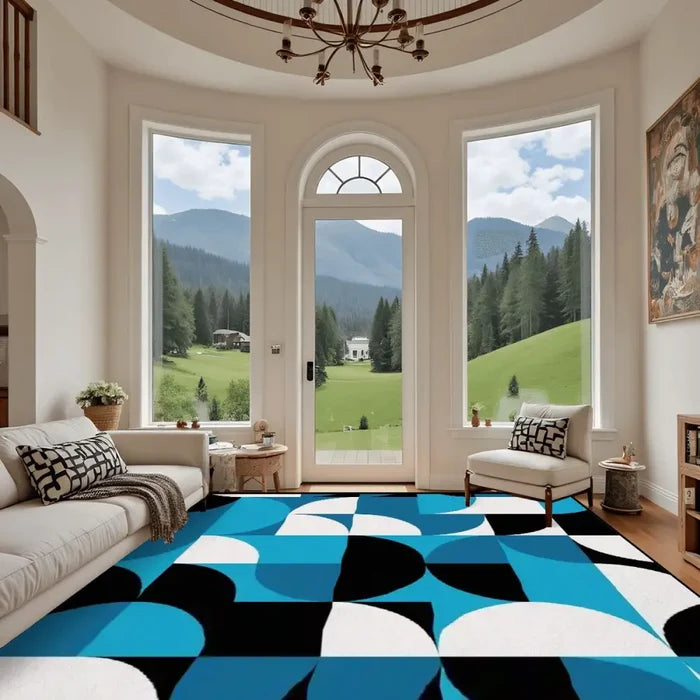 Geometric 1960s Retro Area Rug 12x9 ft – Plush Midcentury Non-Slip Carpet - retro rug