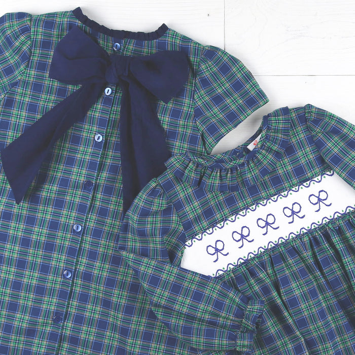 Girls Bow Back Dress - Midnight Tartan