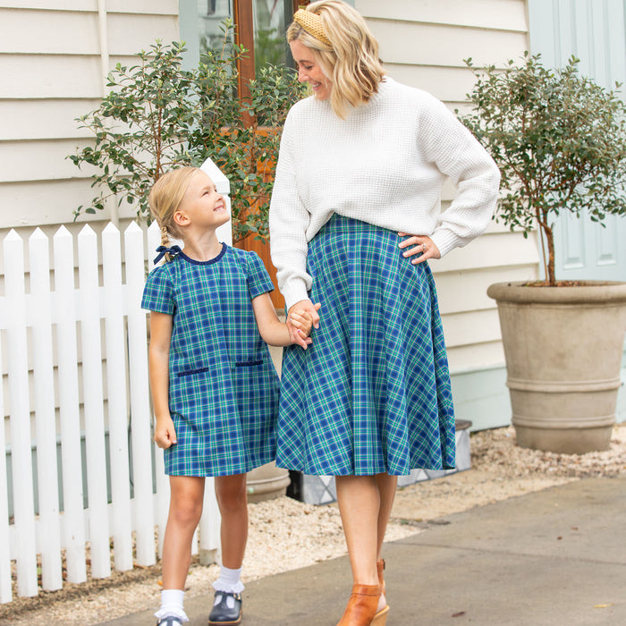 Girls Bow Back Dress - Midnight Tartan