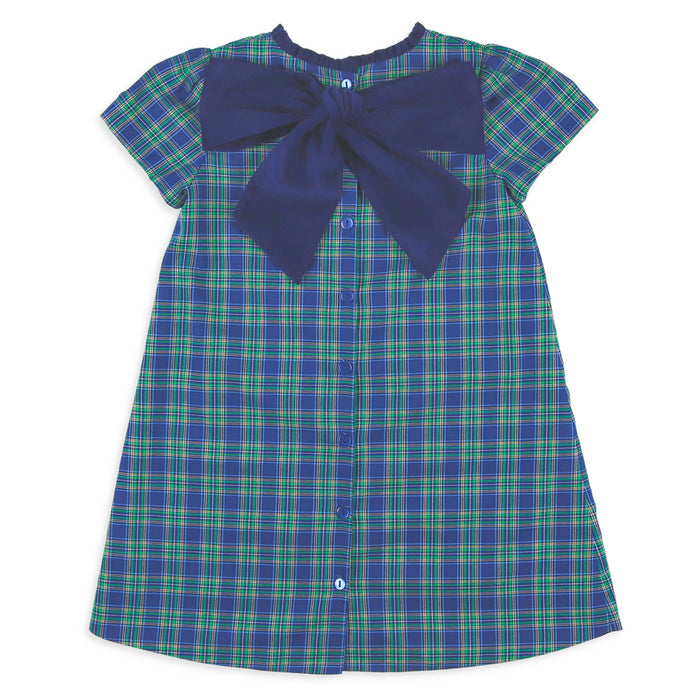 Girls Bow Back Dress - Midnight Tartan