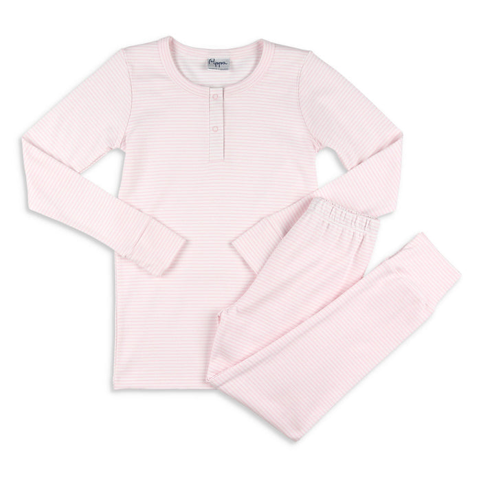 Girls Pima Loungewear Set - Pink Stripe
