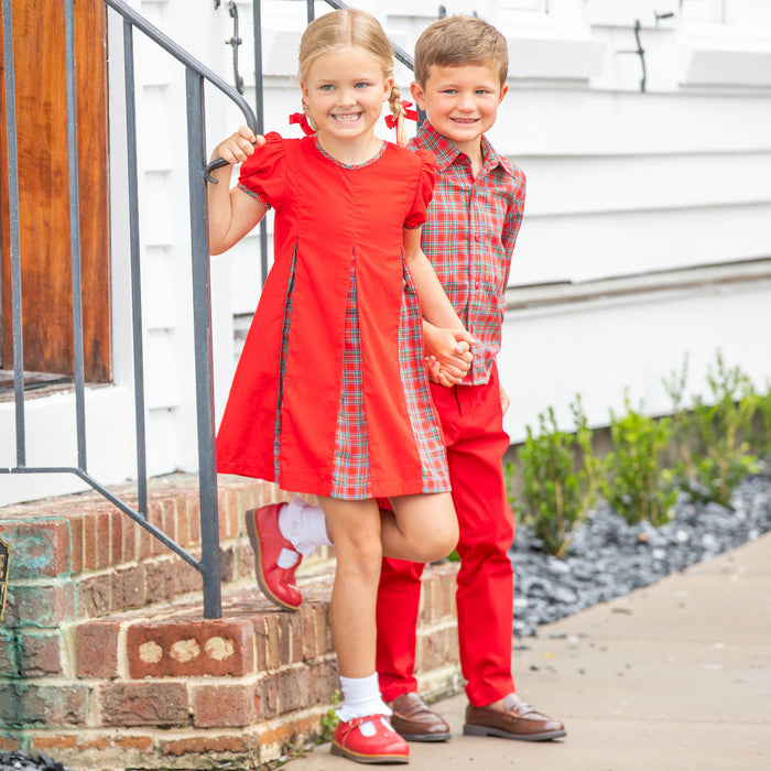 Girls Pleated Dress - Christmas Plaid