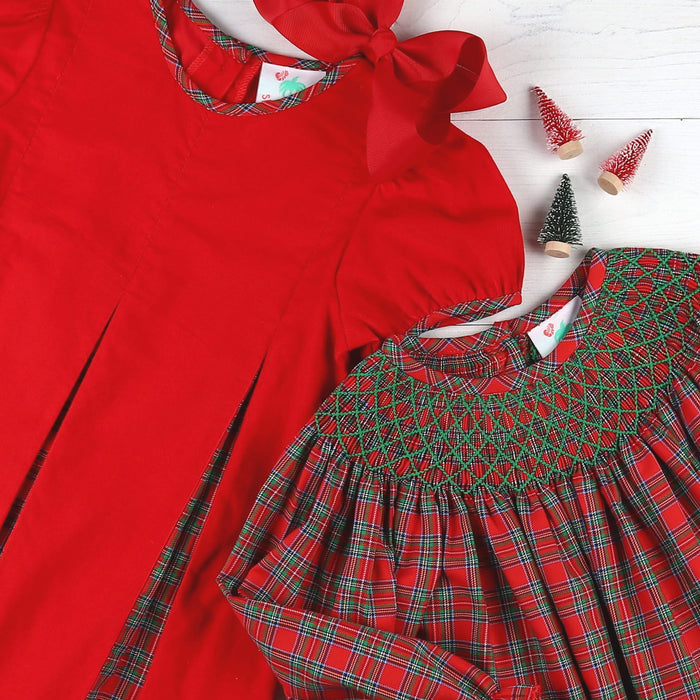 Girls Pleated Dress - Christmas Plaid