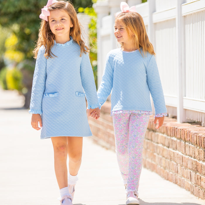 Girls Quilted Ruffle Top - Blue Lagoon