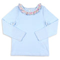 Girls Ruffle Neck Top - Blue Stripe