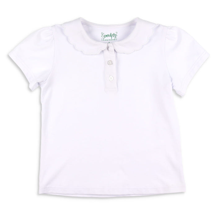 Girls Scallop Polo - White