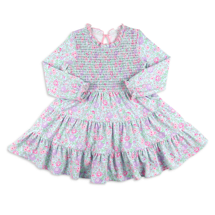 Girls Smocked Twirl Dress - Posy Petals