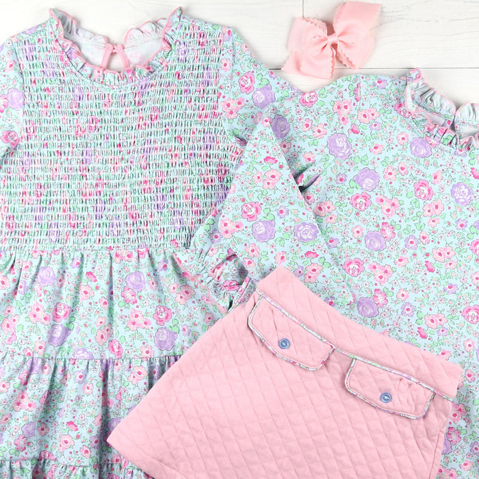 Girls Smocked Twirl Dress - Posy Petals